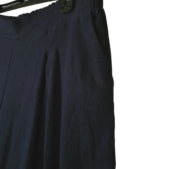 Pleione‎ - Navy Blue Linen Wide Leg Capri Pants - Picture 4 of 7